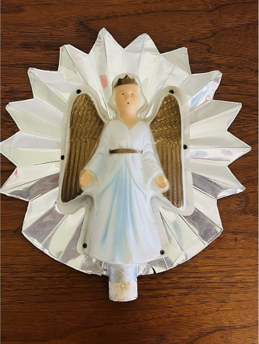 Vintage Plastic Molded Angel Aluminum Tin Foil Christmas Tree Topper